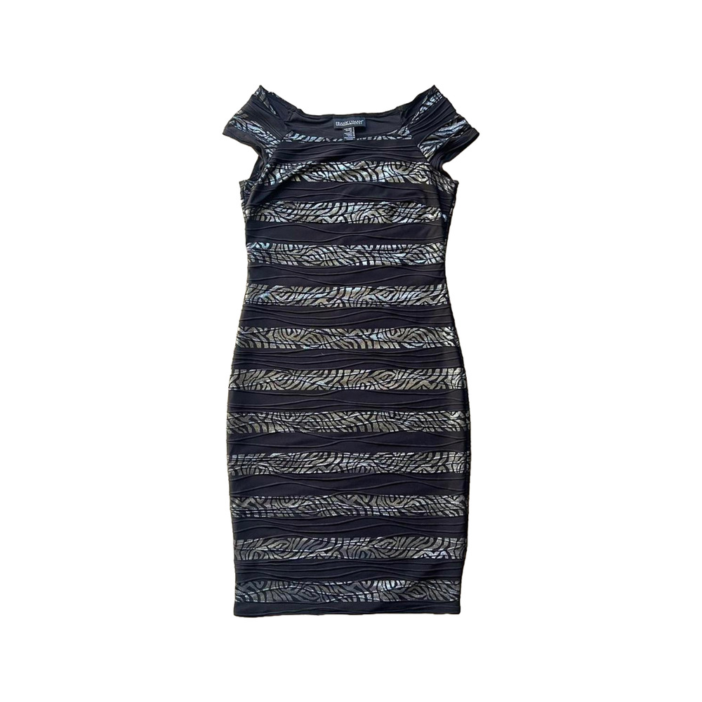 Frank Lyman Dress Size 6 Zebra Rhinestone Y2K Glam Evening Cocktail Party Formal